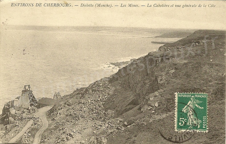 Diélette (Manche) - les mines - La cabotière et vue générale de la Côte